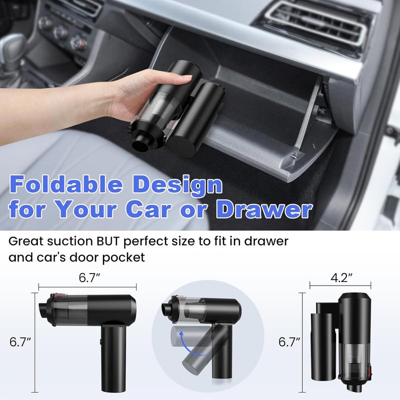 JYNSROU Car Vacuum Portable Cordless with 16000PA Ultra Suction 4-in-1 Foldable ​Air Duster & Brushless Motor Rechargeable Handheld Vacuum for Pet Hair, Car Seats, Home & Office Cleaning - Image 3